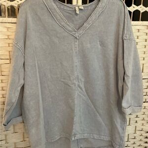 Women's Light Blue V-Neck Sweatshirt